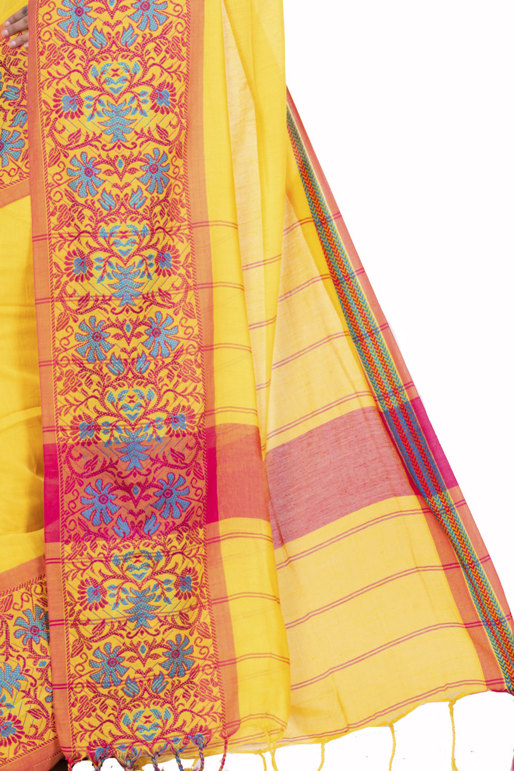 Yellow Pure Cotton Begompuri_Hand Hand Loom Saree (667)